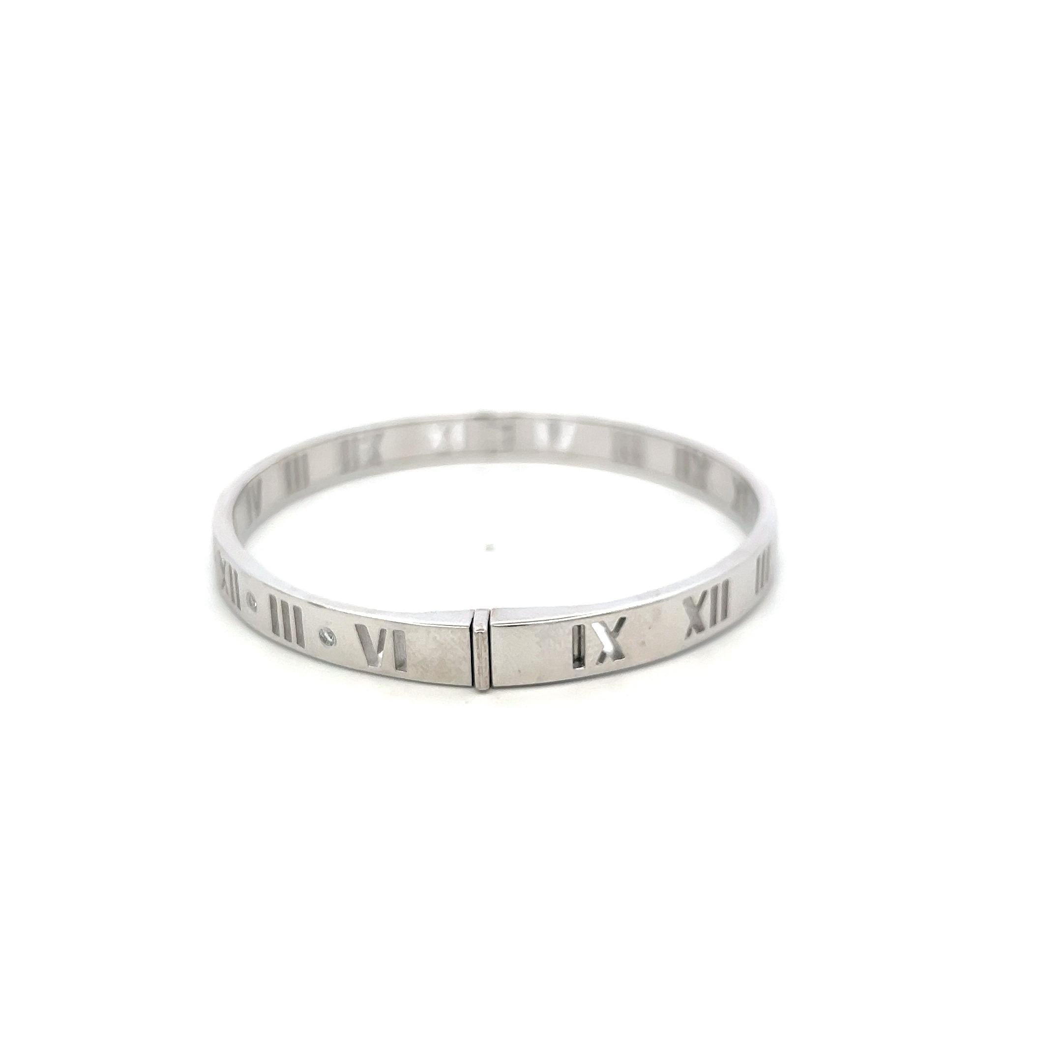 Tiffany & Co 18K White Gold Bangle Bracelet with 0.15 Carat Round F VS Diamonds