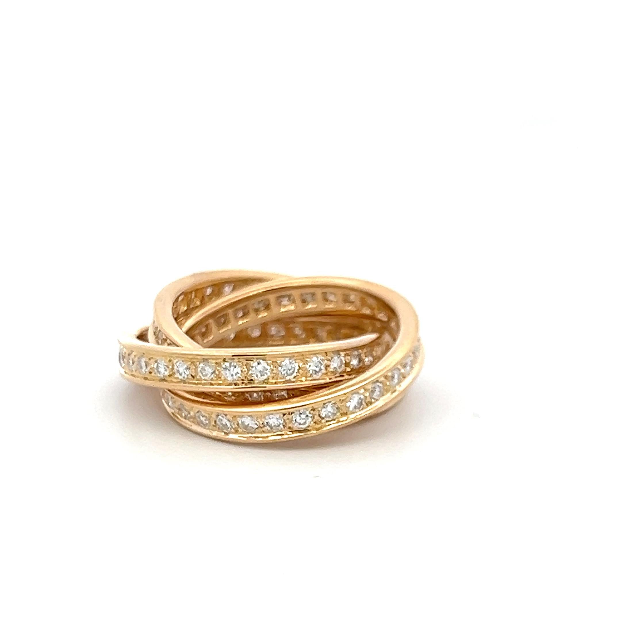 Cartier Vintage 18K Yellow Gold Trinity Ring with 1.40 Carat Diamonds Size 5.75
