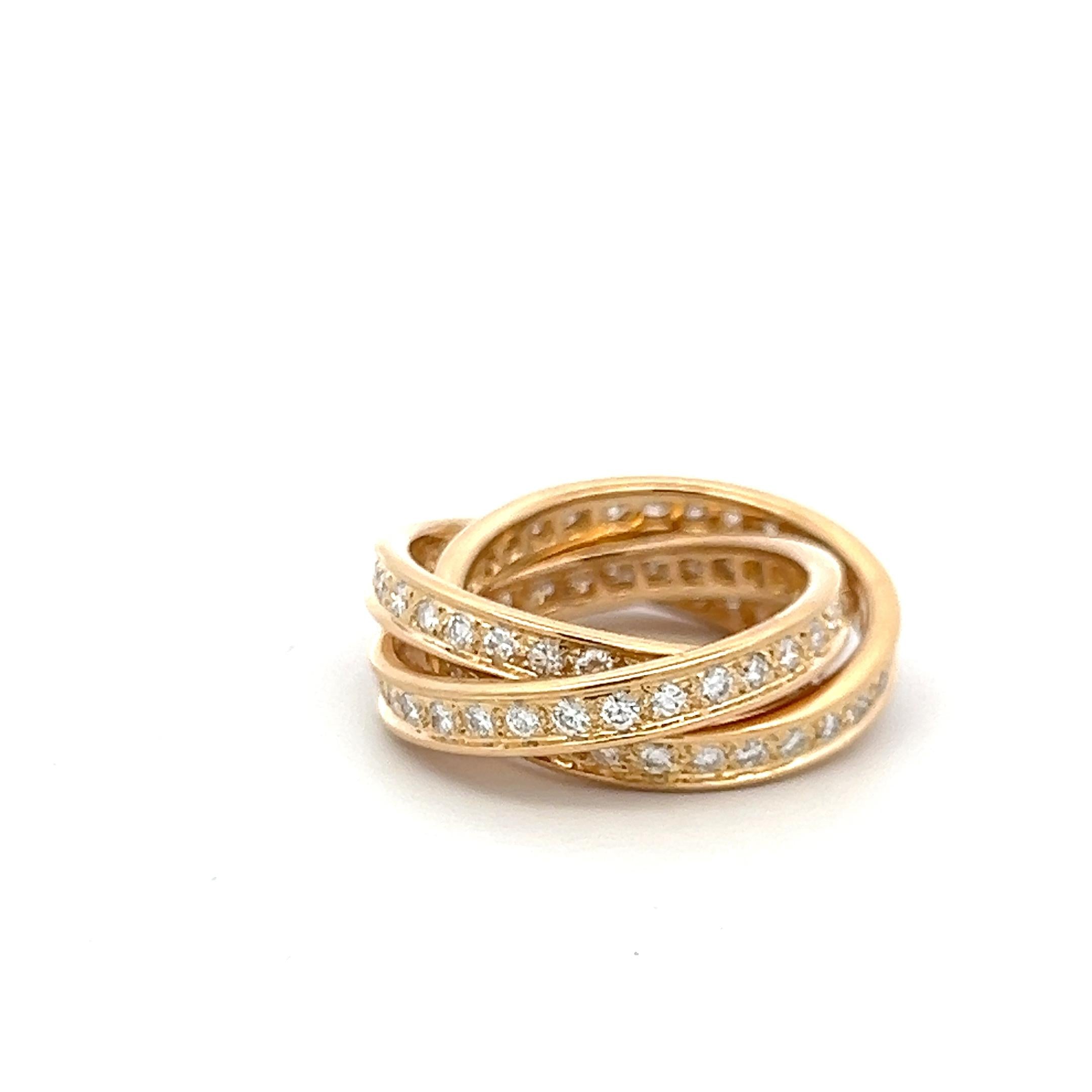 Cartier Vintage 18K Yellow Gold Trinity Ring with 1.40 Carat Diamonds Size 5.75