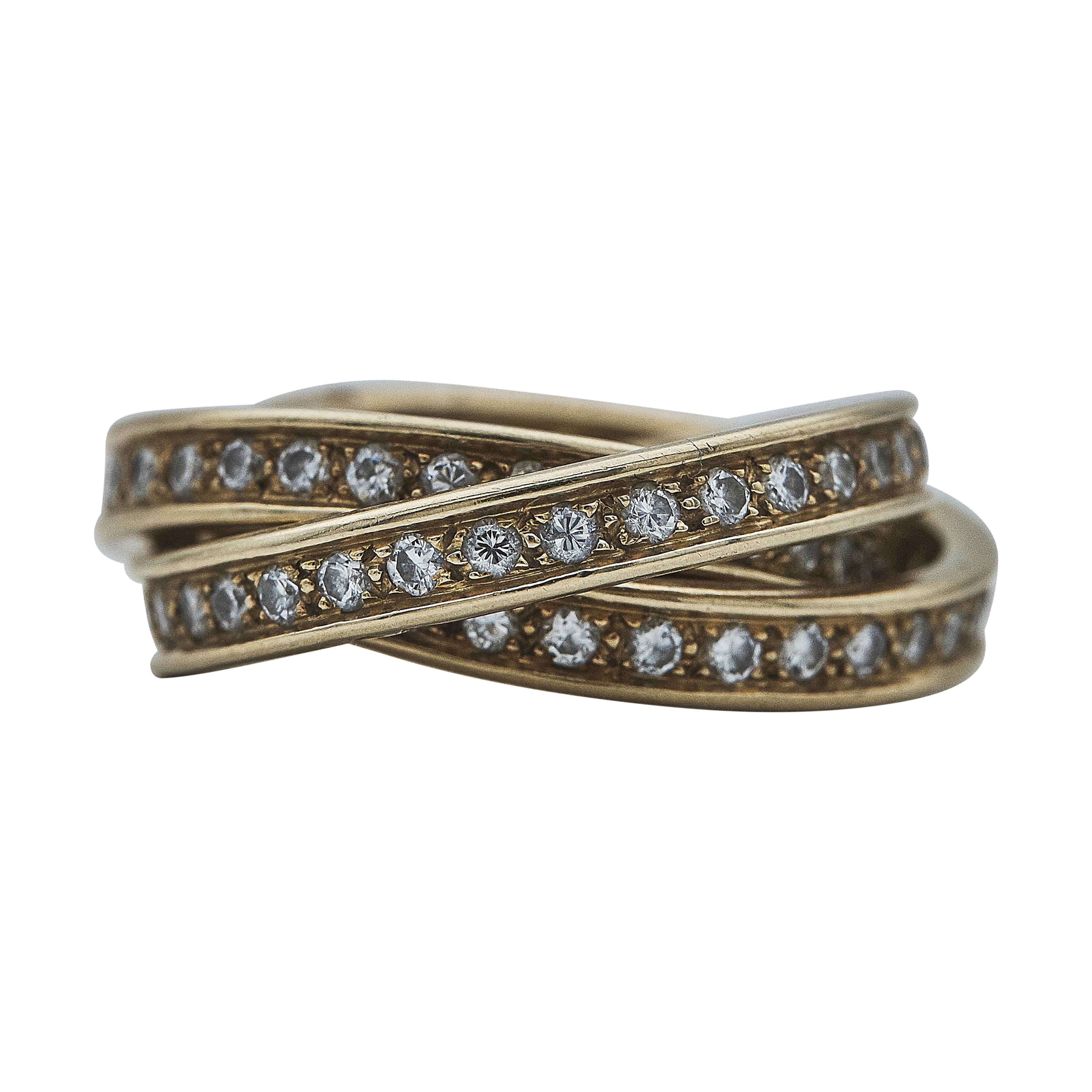 Cartier Vintage 18K Yellow Gold Trinity Ring with 1.40 Carat Diamonds Size 5.75