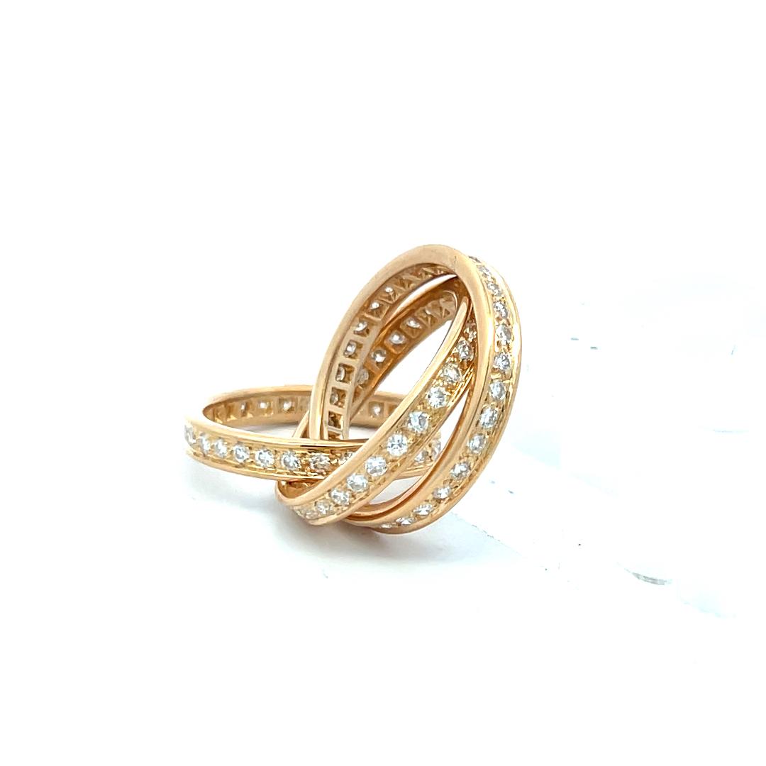 Cartier Vintage 18K Yellow Gold Trinity Ring with 1.40 Carat Diamonds Size 5.75