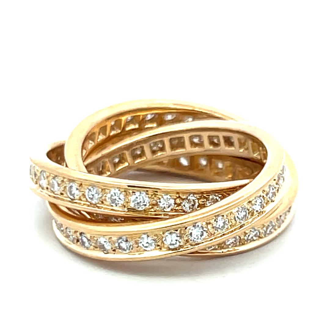 Cartier Vintage 18K Yellow Gold Trinity Ring with 1.40 Carat Diamonds Size 5.75