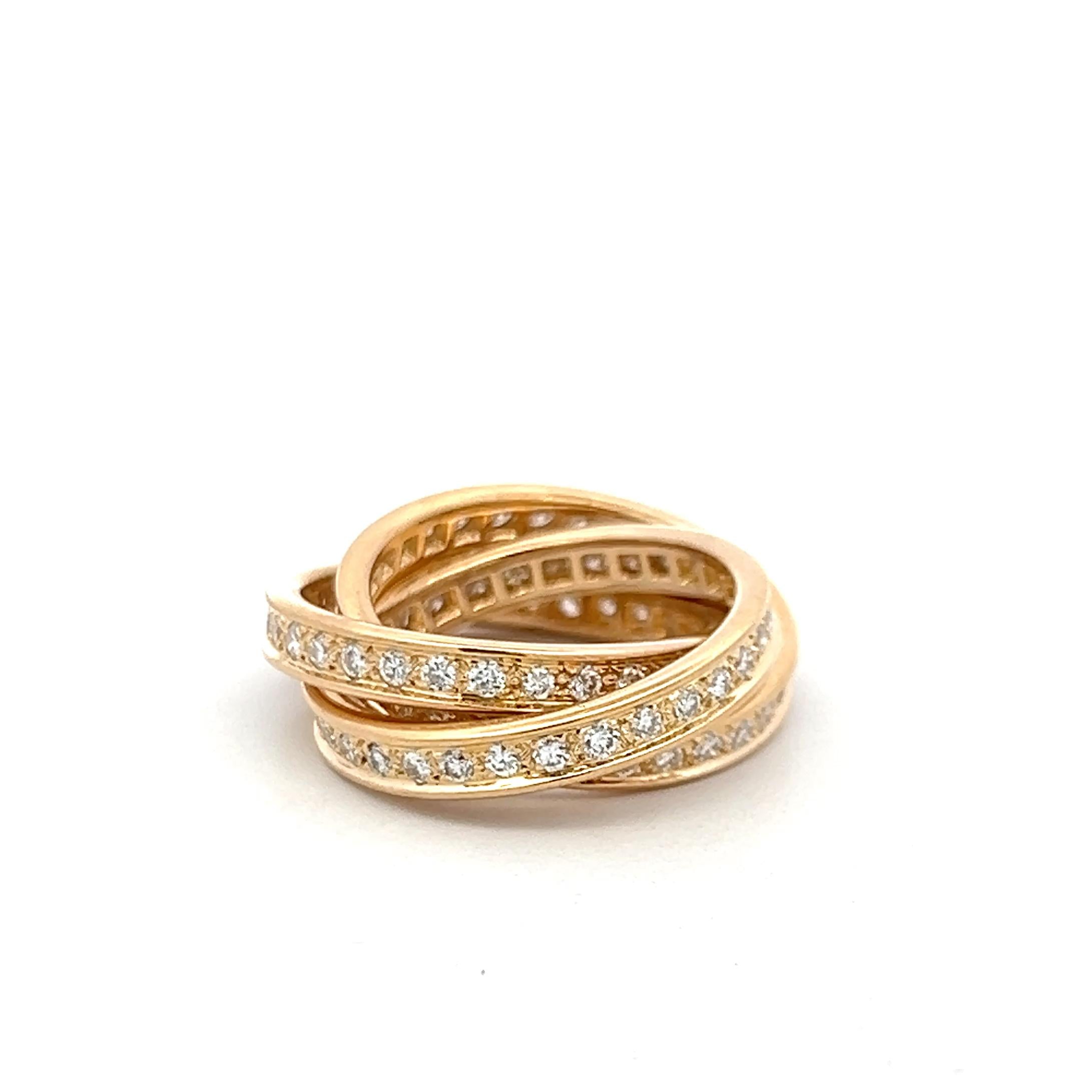 Cartier Vintage 18K Yellow Gold Trinity Ring with 1.40 Carat Diamonds Size 5.75