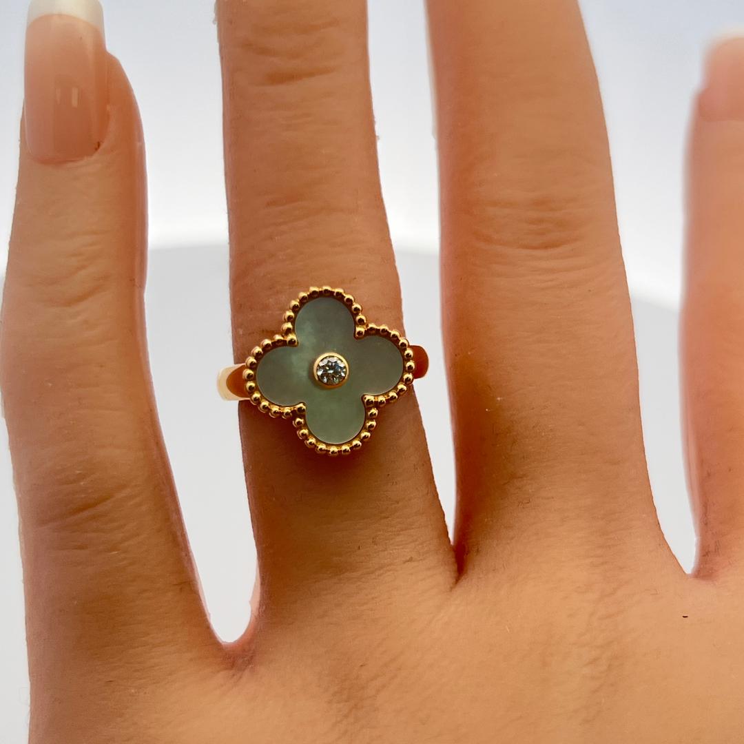 Van Cleef & Arpels 18K Yellow Gold Cocktail Ring 0.05ct Round Diamond Size 5.25