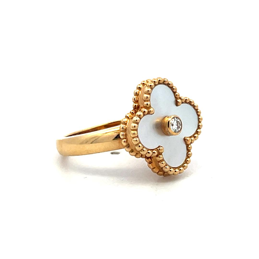 Van Cleef & Arpels 18K Yellow Gold Cocktail Ring 0.05ct Round Diamond Size 5.25