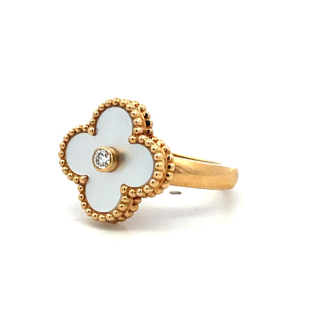Van Cleef & Arpels 18K Yellow Gold Cocktail Ring 0.05ct Round Diamond Size 5.25