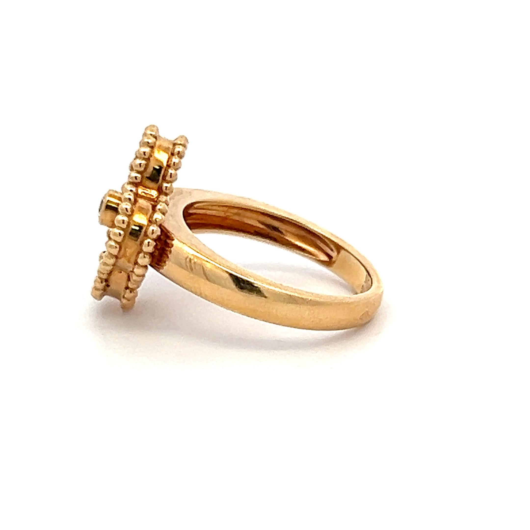 Van Cleef & Arpels 18K Yellow Gold Cocktail Ring 0.05ct Round Diamond Size 5.25