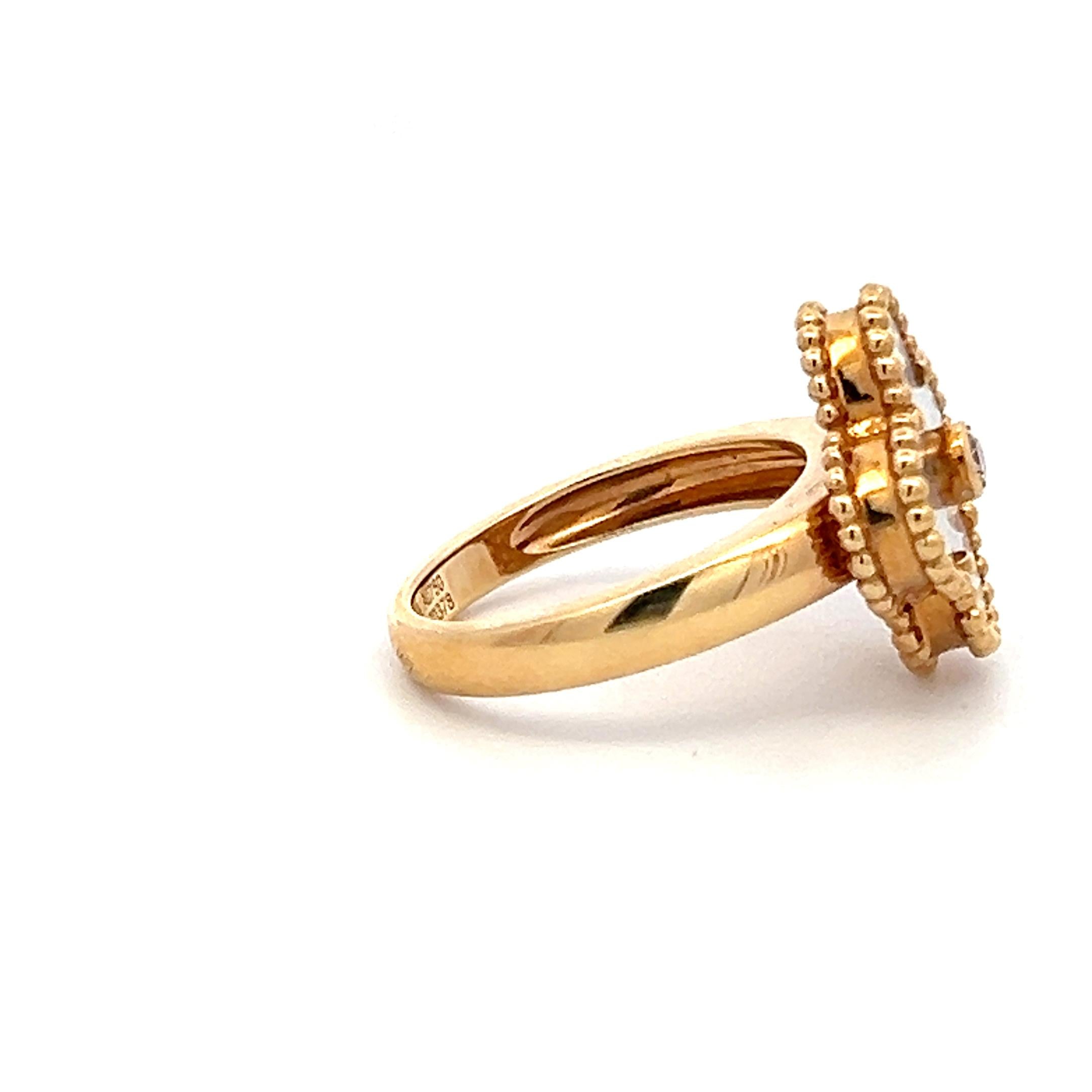 Van Cleef & Arpels 18K Yellow Gold Cocktail Ring 0.05ct Round Diamond Size 5.25