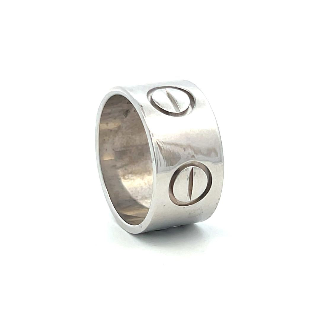 Cartier Vintage 18K White Gold Bold Love Ring 11MM Wide 13.72 Grams Size 9.75