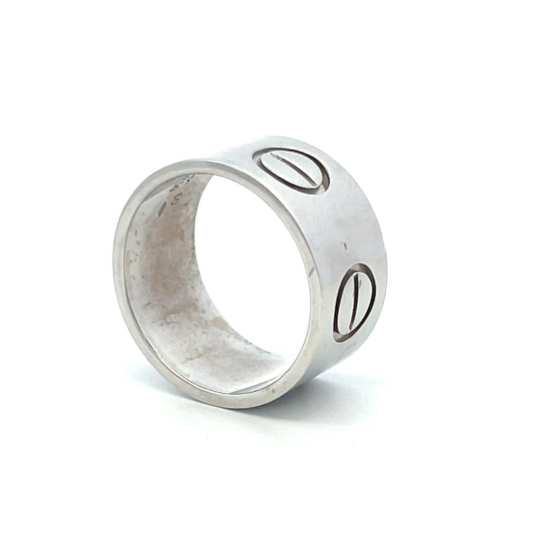Cartier Vintage 18K White Gold Bold Love Ring 11MM Wide 13.72 Grams Size 9.75