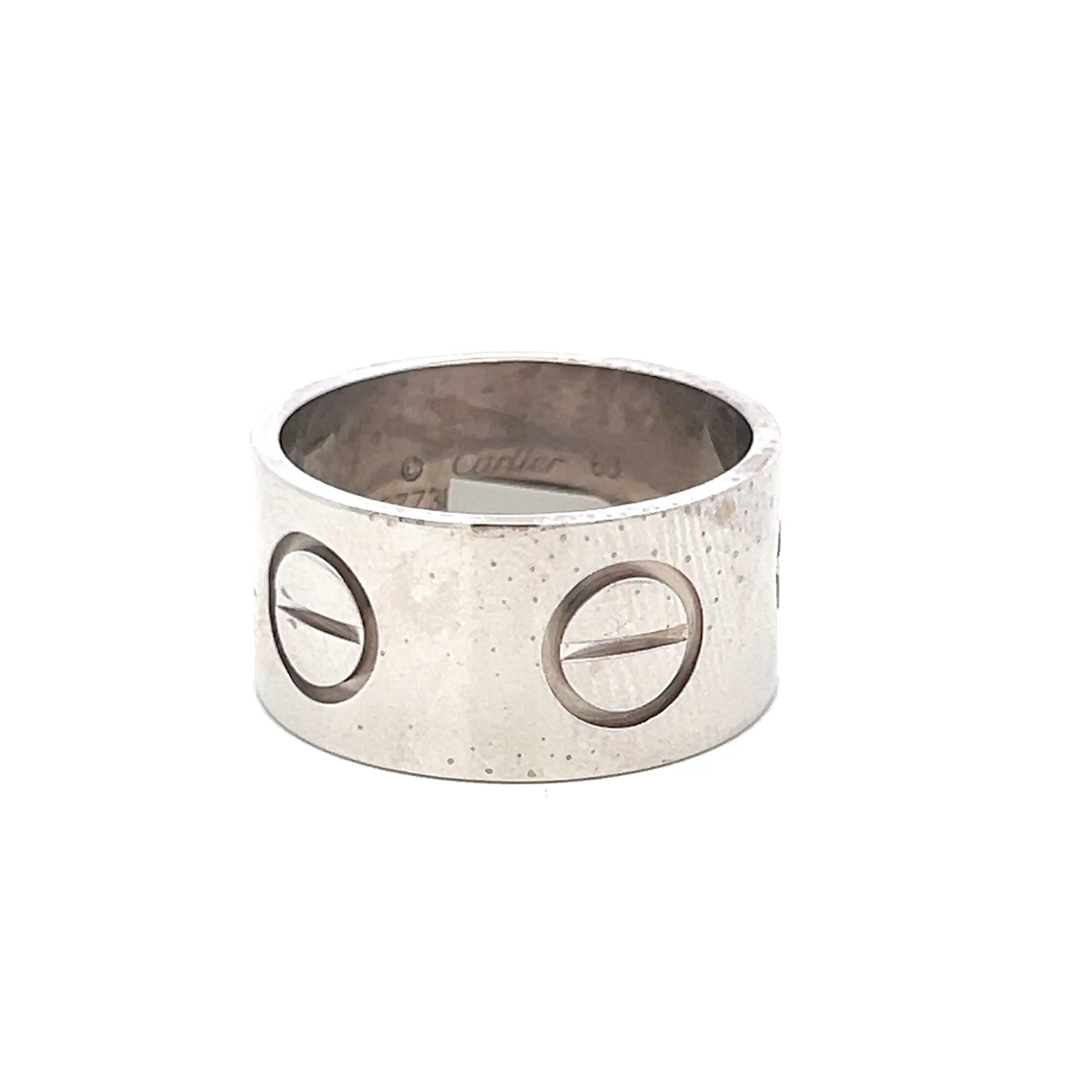 Cartier Vintage 18K White Gold Bold Love Ring 11MM Wide 13.72 Grams Size 9.75