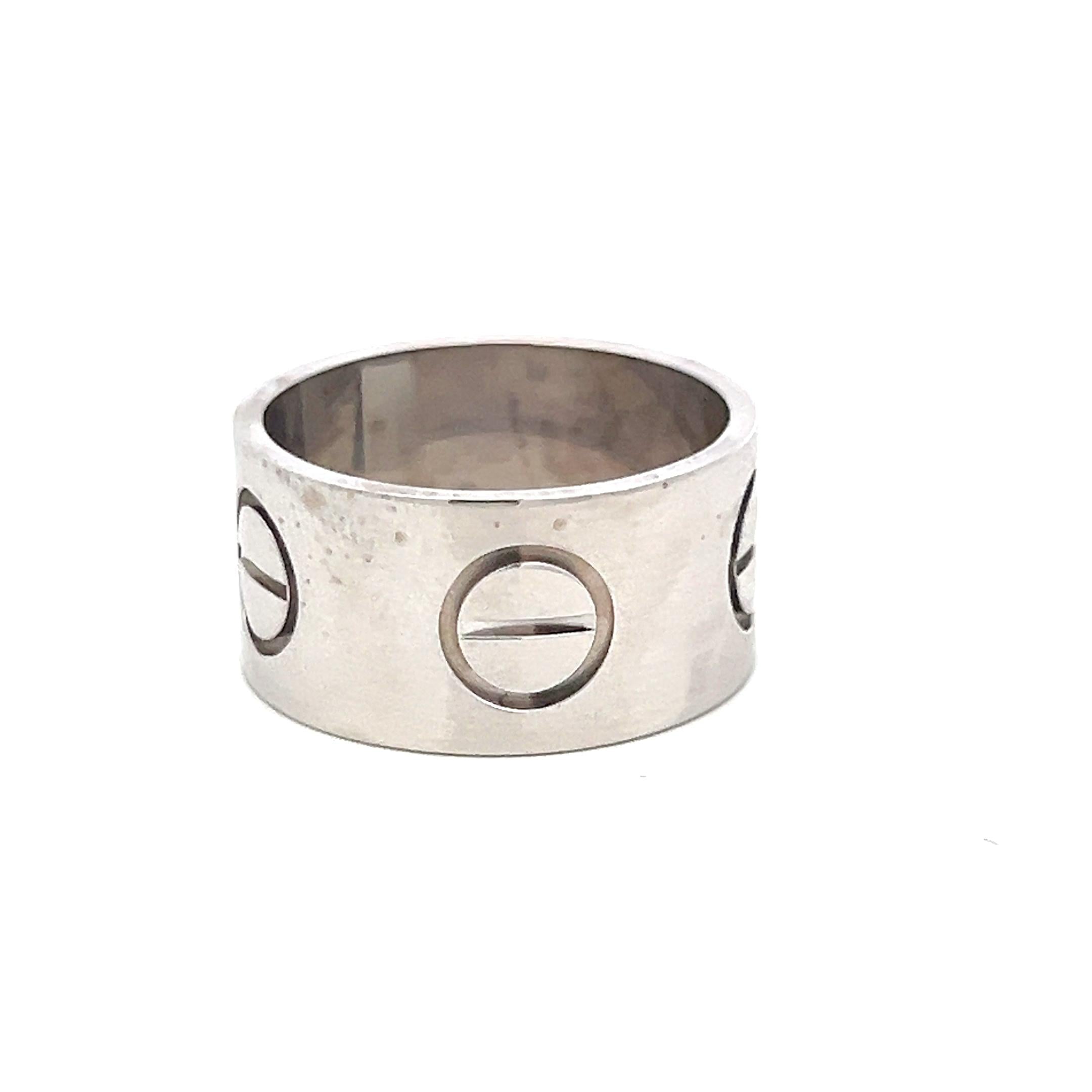 Cartier Vintage 18K White Gold Bold Love Ring 11MM Wide 13.72 Grams Size 9.75