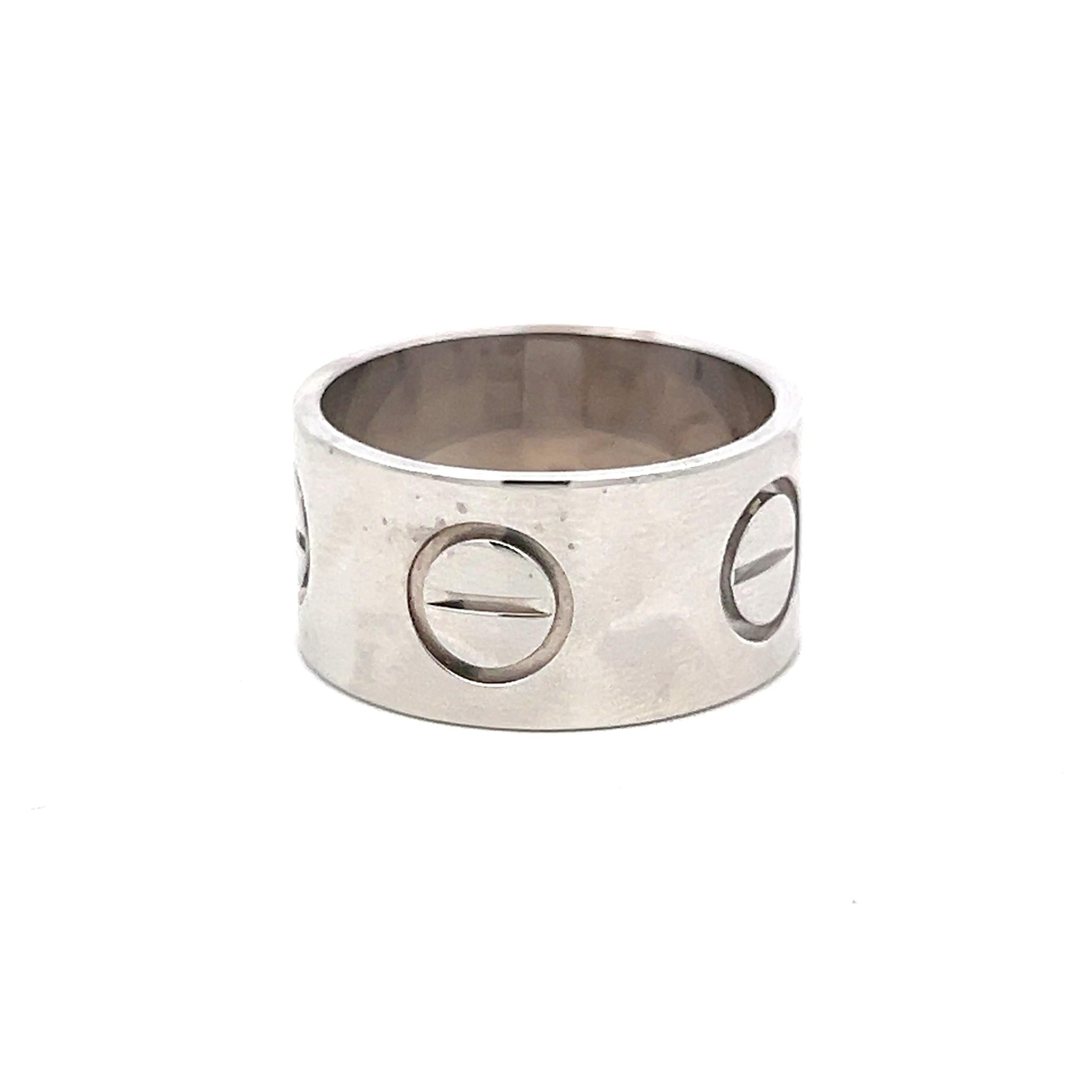 Cartier Vintage 18K White Gold Bold Love Ring 11MM Wide 13.72 Grams Size 9.75
