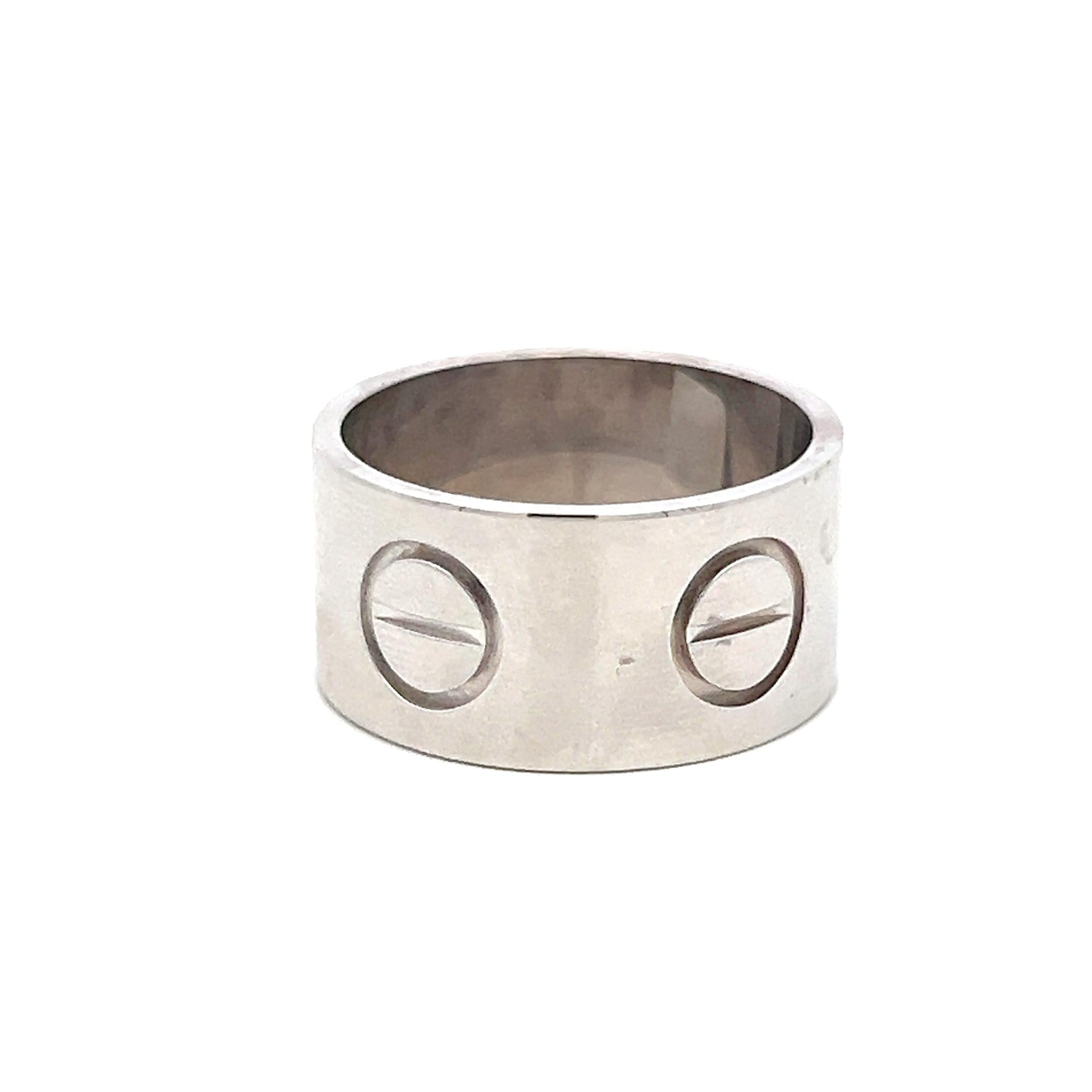 Cartier Vintage 18K White Gold Bold Love Ring 11MM Wide 13.72 Grams Size 9.75