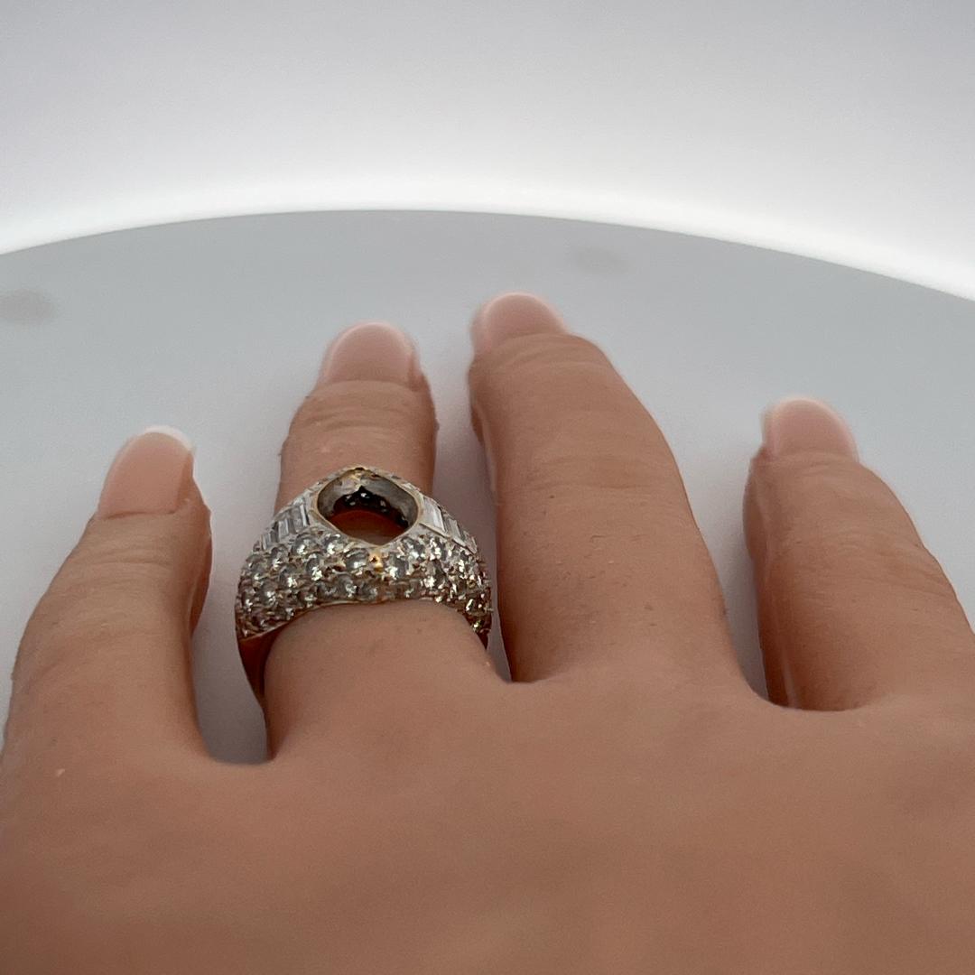 18K YG Semi Mount Ring 4.06ct Round & Baguette Diamonds Fits 14.40x7.71mm 3.24ct