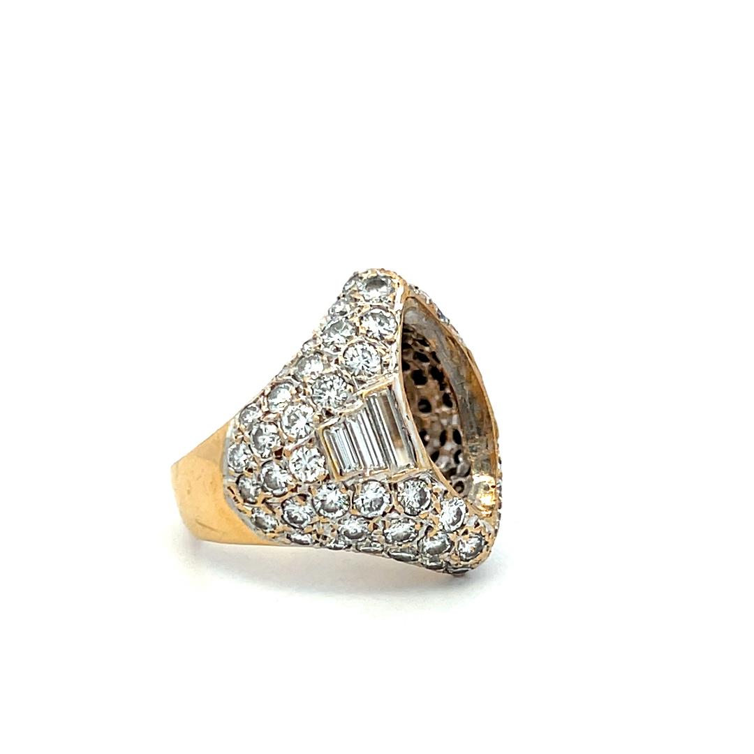 18K YG Semi Mount Ring 4.06ct Round & Baguette Diamonds Fits 14.40x7.71mm 3.24ct