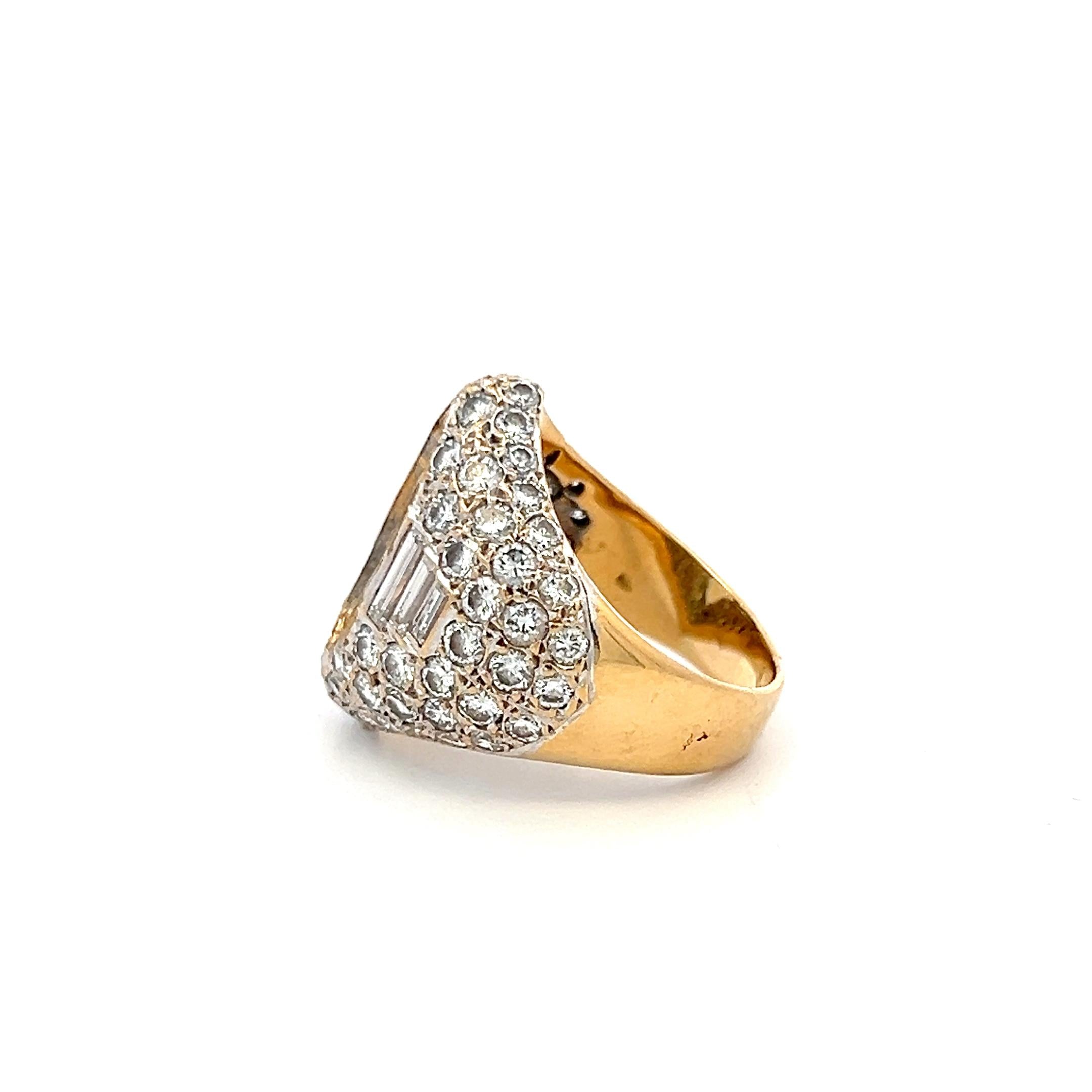 18K YG Semi Mount Ring 4.06ct Round & Baguette Diamonds Fits 14.40x7.71mm 3.24ct