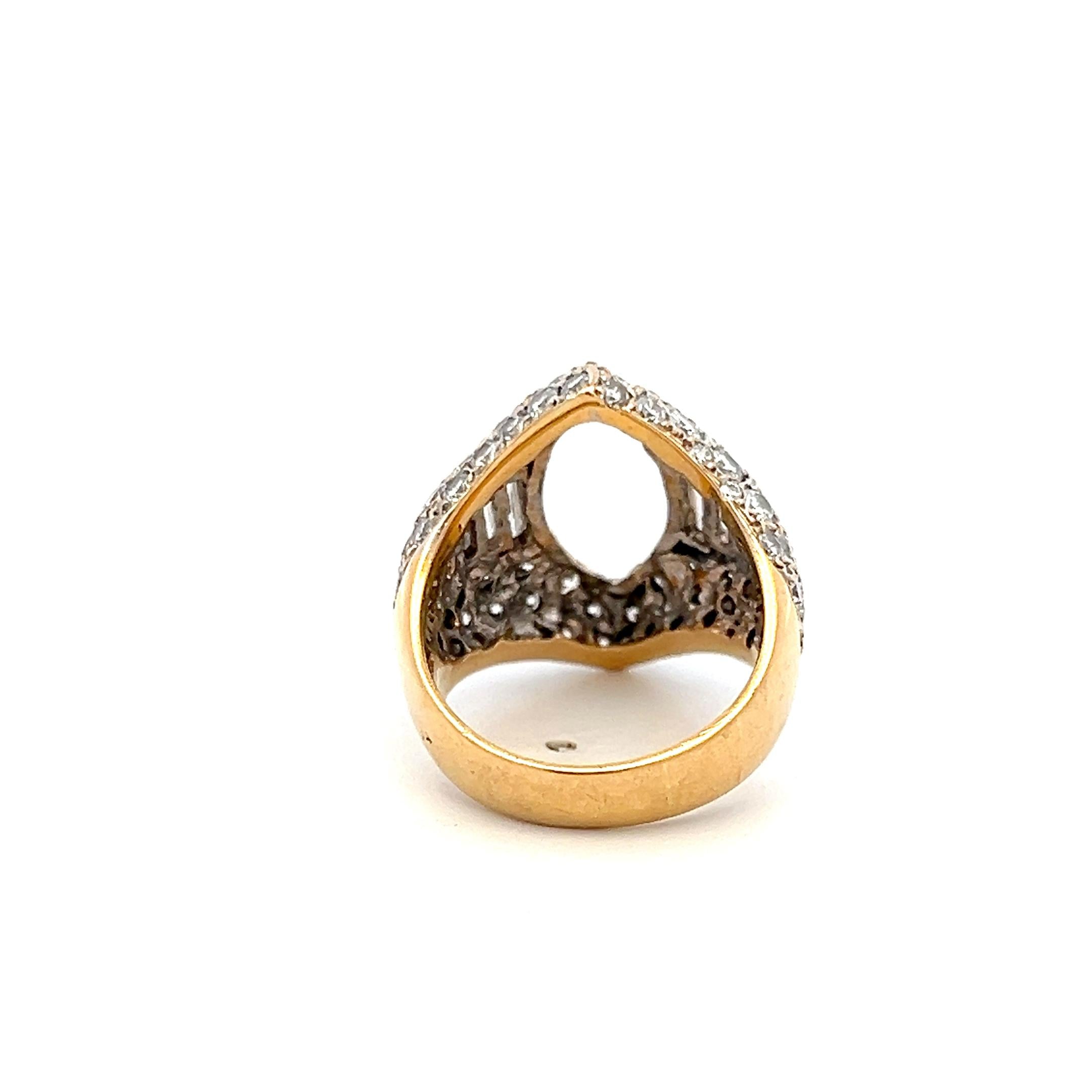 18K YG Semi Mount Ring 4.06ct Round & Baguette Diamonds Fits 14.40x7.71mm 3.24ct