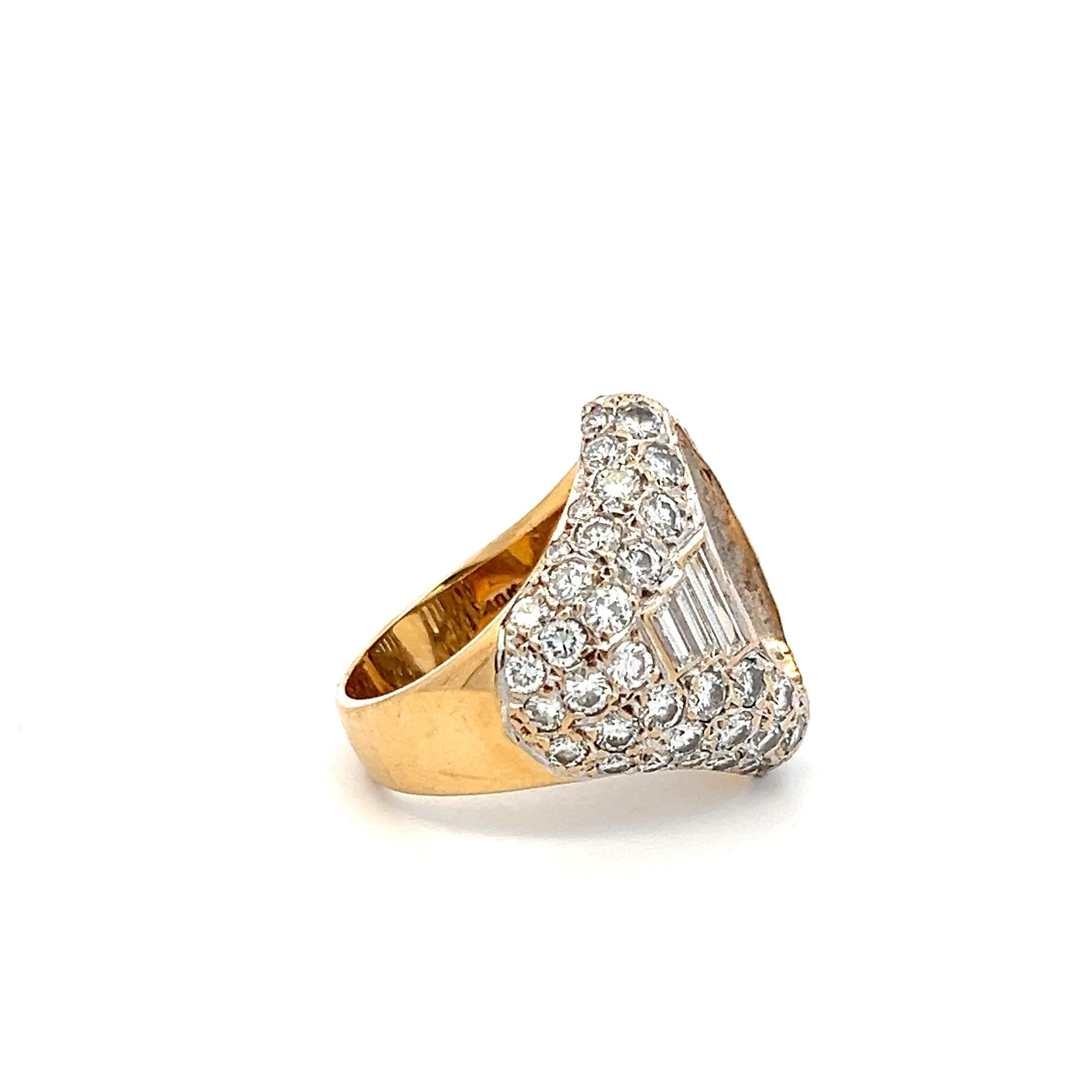 18K YG Semi Mount Ring 4.06ct Round & Baguette Diamonds Fits 14.40x7.71mm 3.24ct