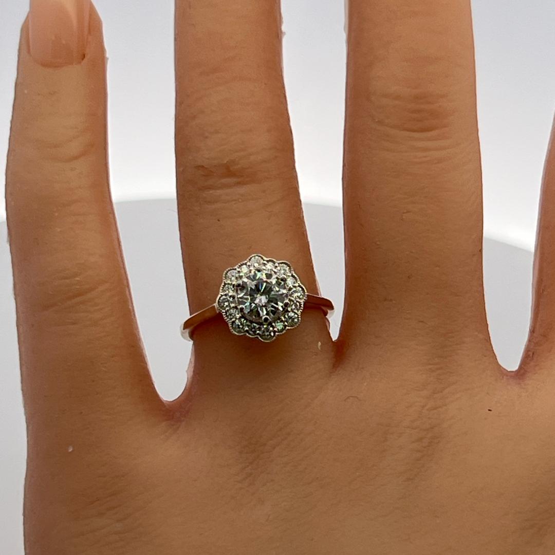 14K White Gold Engagement Ring 1ct Lab-Grown Center & 0.26ct Natural Diamonds