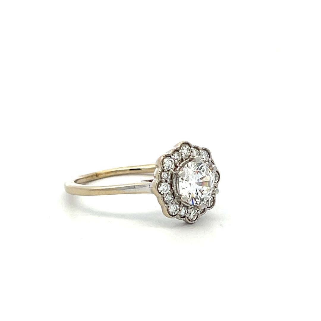 14K White Gold Engagement Ring 1ct Lab-Grown Center & 0.26ct Natural Diamonds