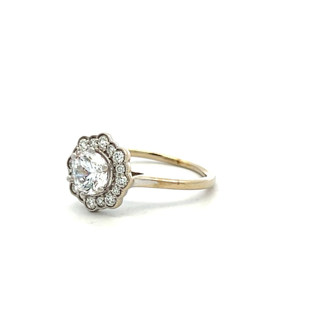 14K White Gold Engagement Ring 1ct Lab-Grown Center & 0.26ct Natural Diamonds