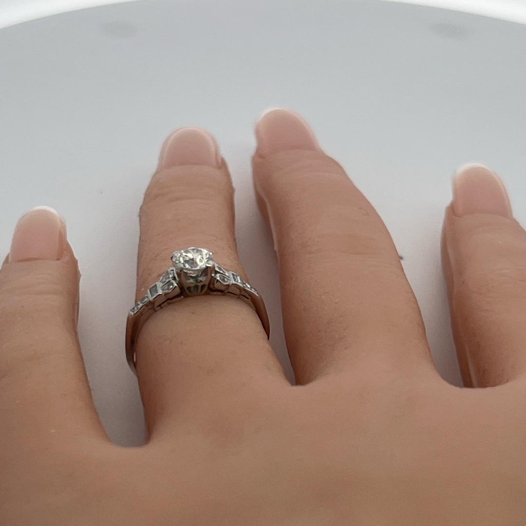 Platinum Art Deco Ring with 0.65ct Old European & Baguette Diamonds Size 5.5