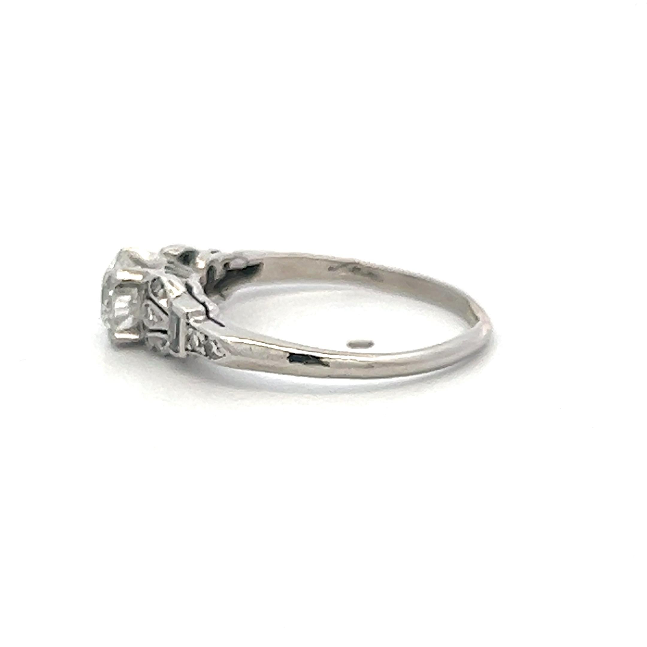 Platinum Art Deco Ring with 0.65ct Old European & Baguette Diamonds Size 5.5