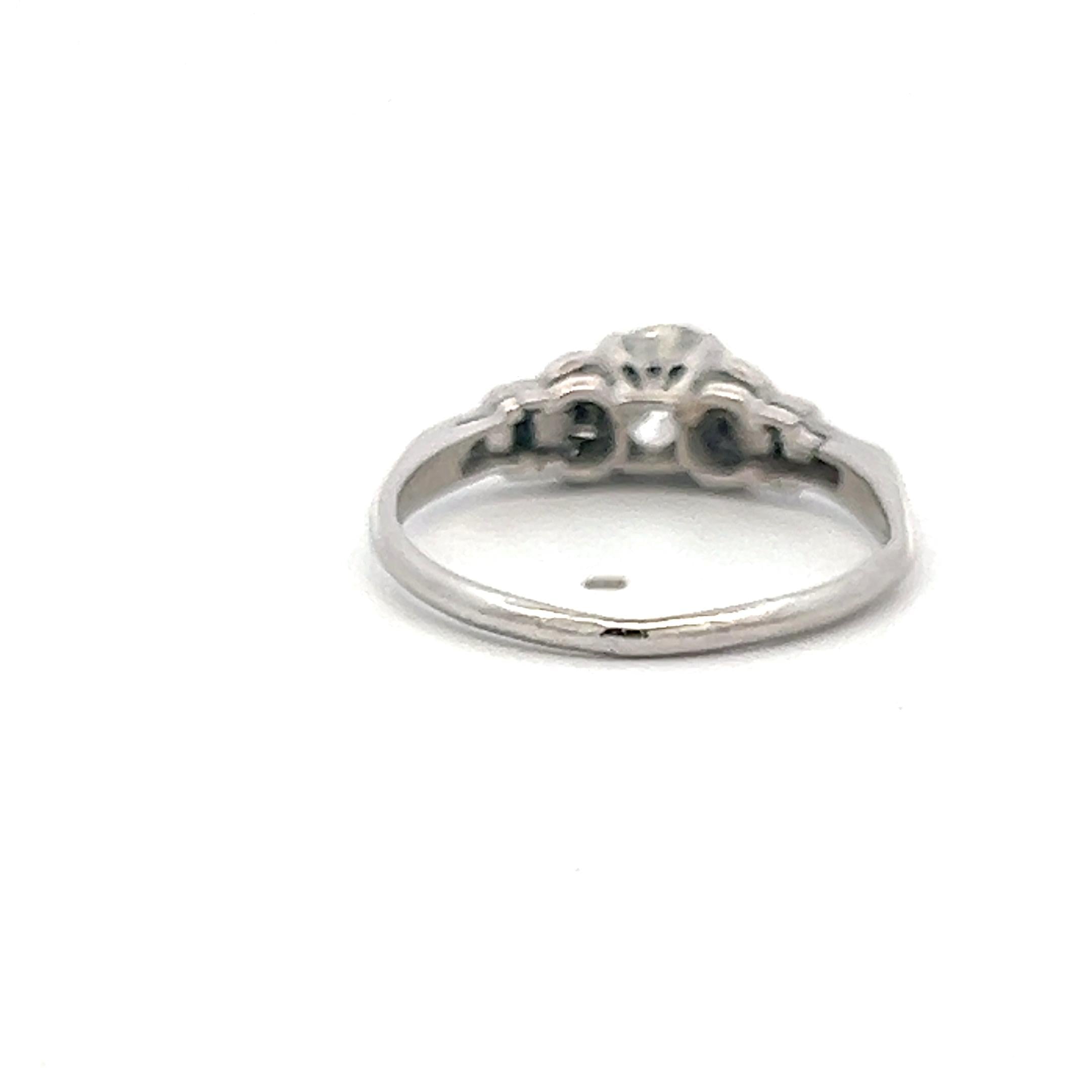 Platinum Art Deco Ring with 0.65ct Old European & Baguette Diamonds Size 5.5