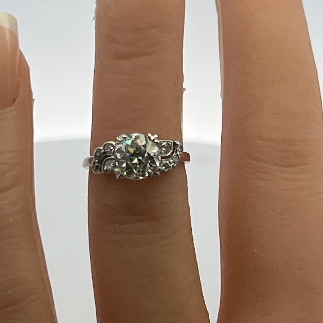Platinum Art Deco Ring 1.69 Carat Old European Cut Diamonds Size 3.5 K-SI2 GIA