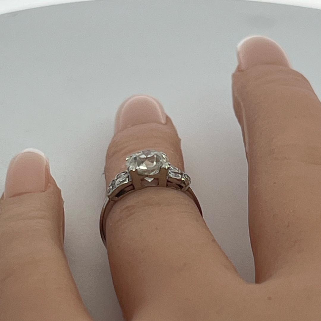 Platinum Art Deco Ring 1.69 Carat Old European Cut Diamonds Size 3.5 K-SI2 GIA