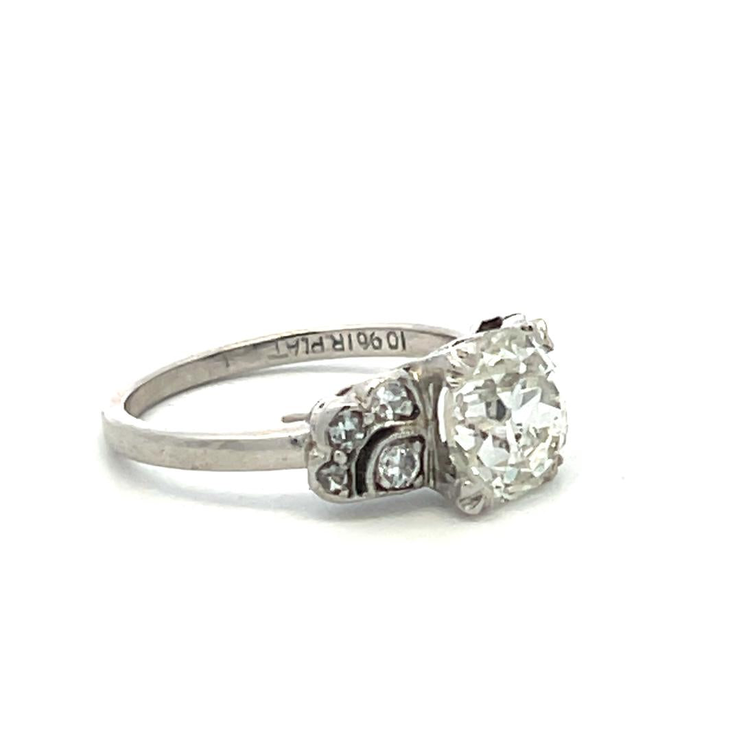 Platinum Art Deco Ring 1.69 Carat Old European Cut Diamonds Size 3.5 K-SI2 GIA