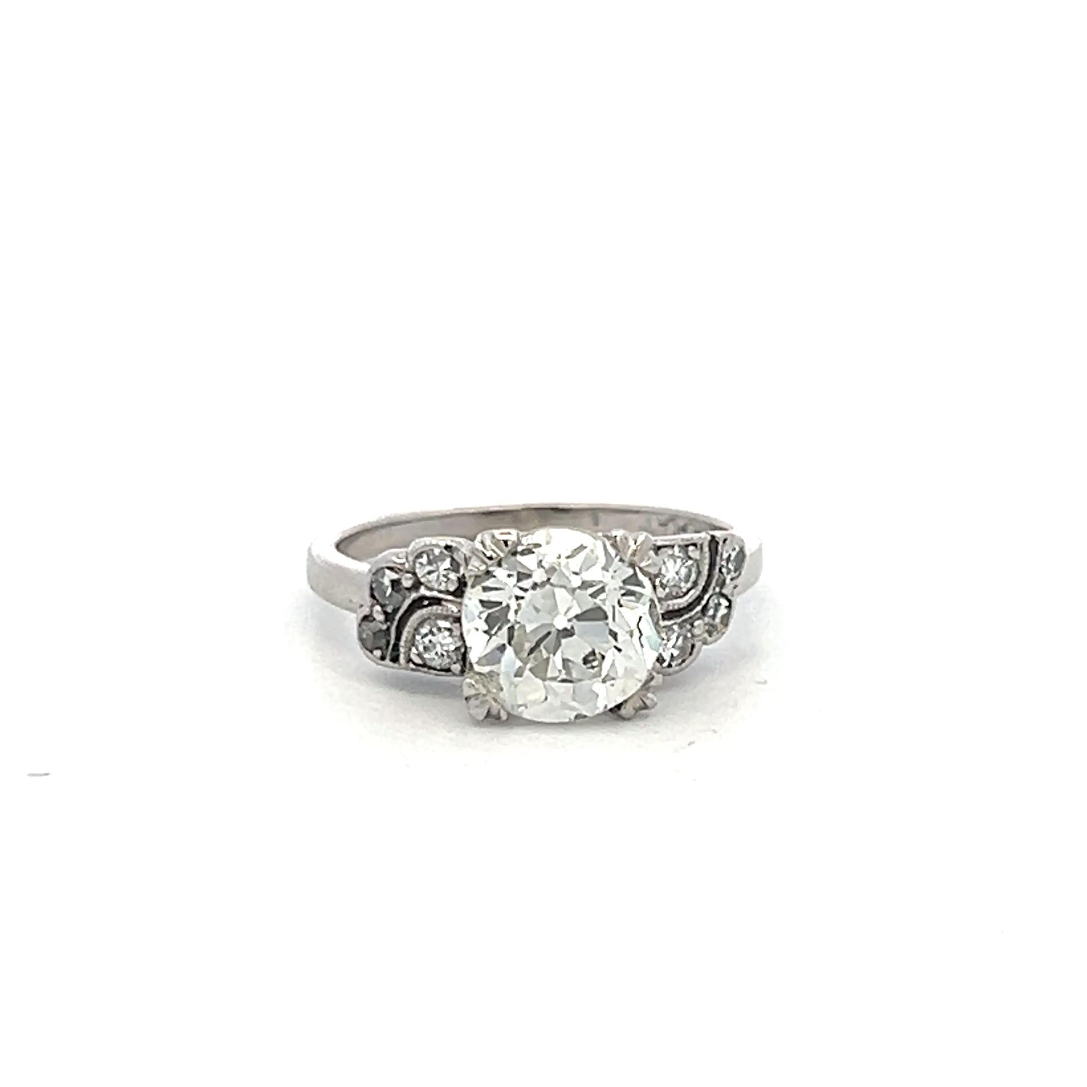 Platinum Art Deco Ring 1.69 Carat Old European Cut Diamonds Size 3.5 K-SI2 GIA