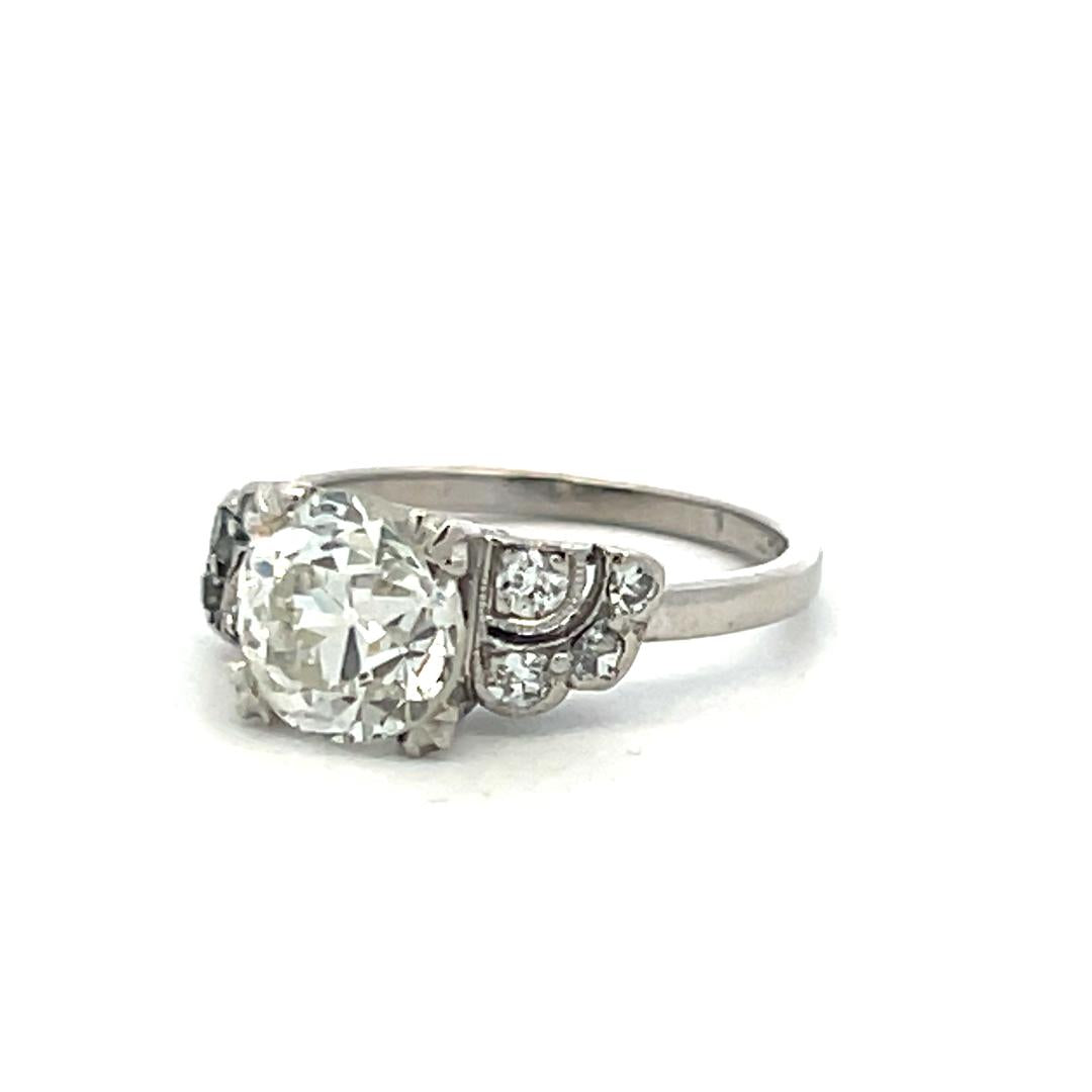 Platinum Art Deco Ring 1.69 Carat Old European Cut Diamonds Size 3.5 K-SI2 GIA