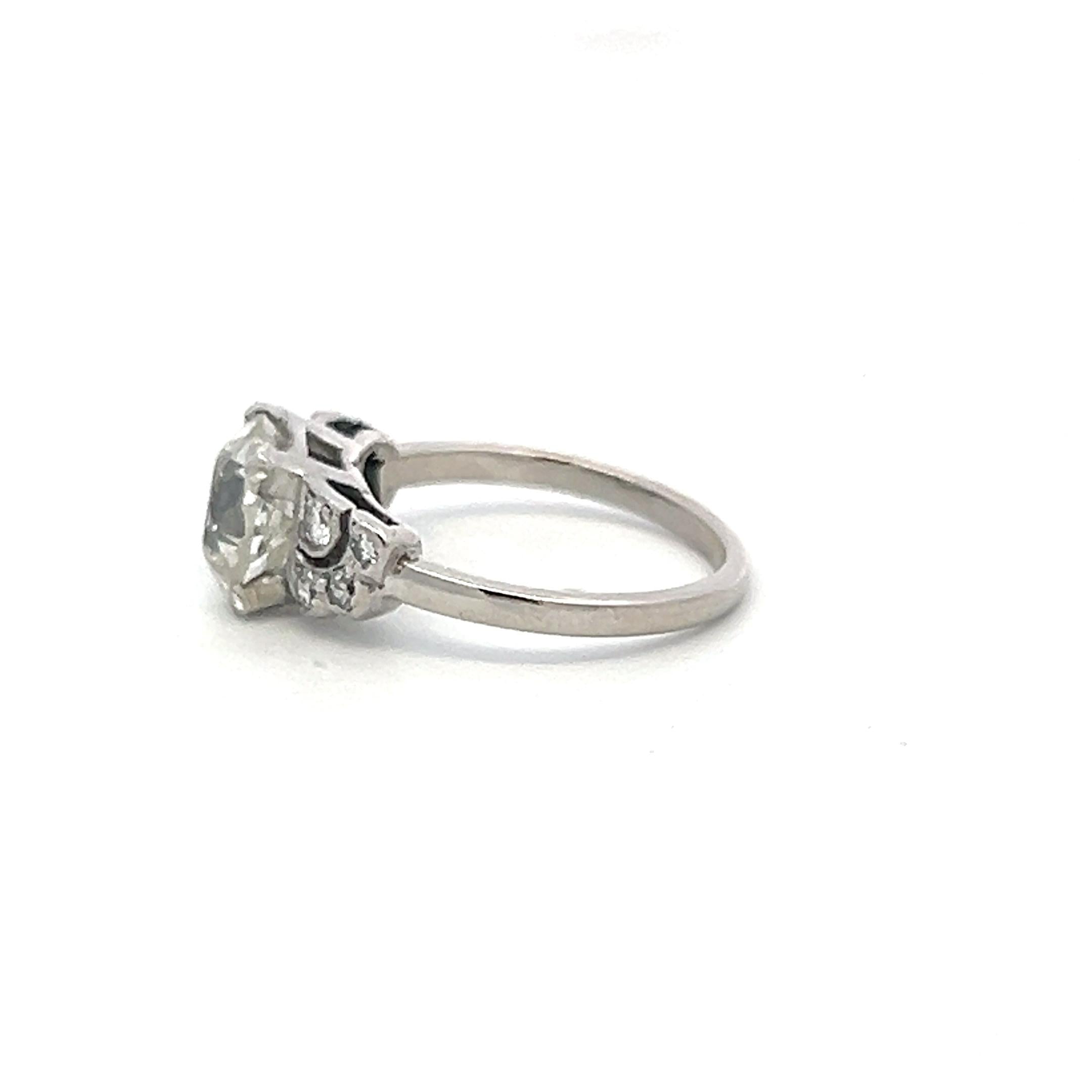 Platinum Art Deco Ring 1.69 Carat Old European Cut Diamonds Size 3.5 K-SI2 GIA