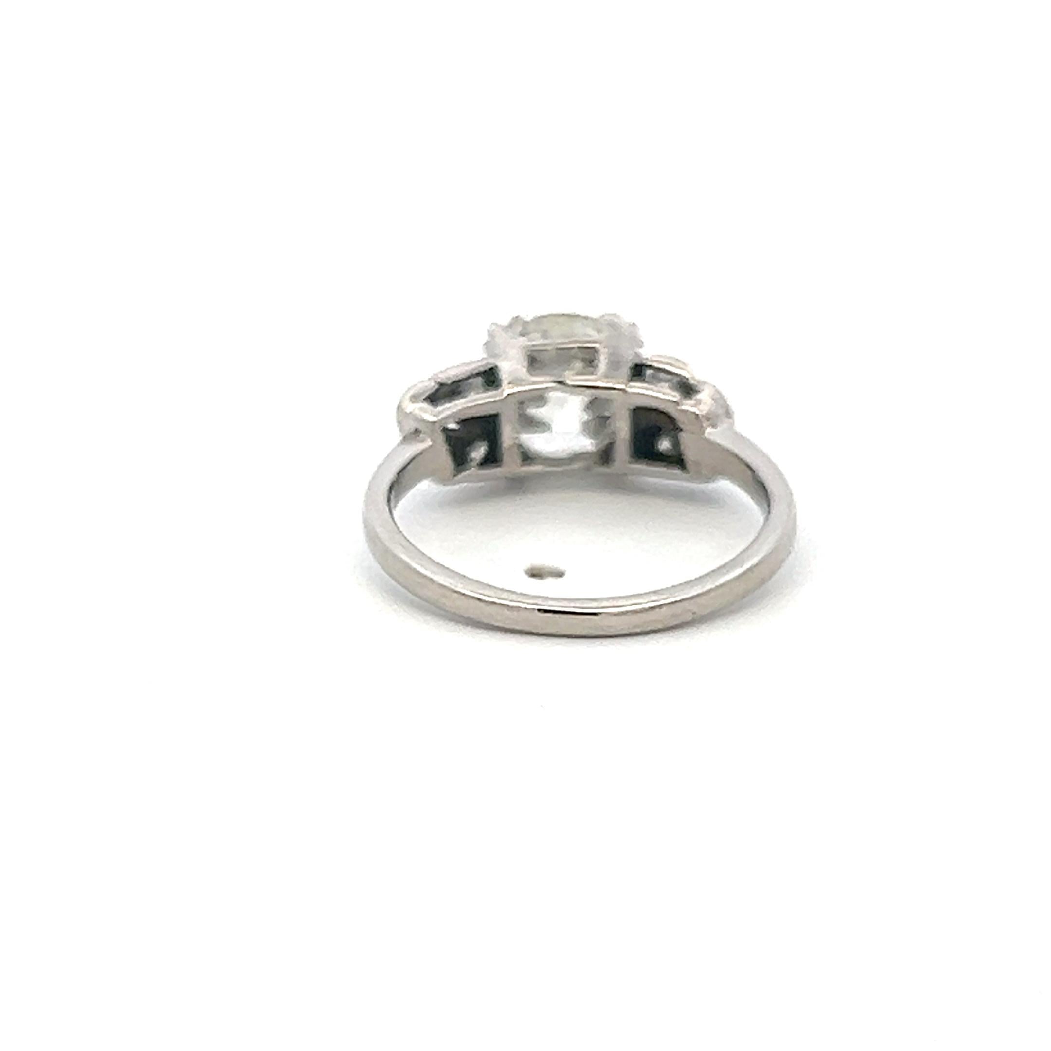 Platinum Art Deco Ring 1.69 Carat Old European Cut Diamonds Size 3.5 K-SI2 GIA