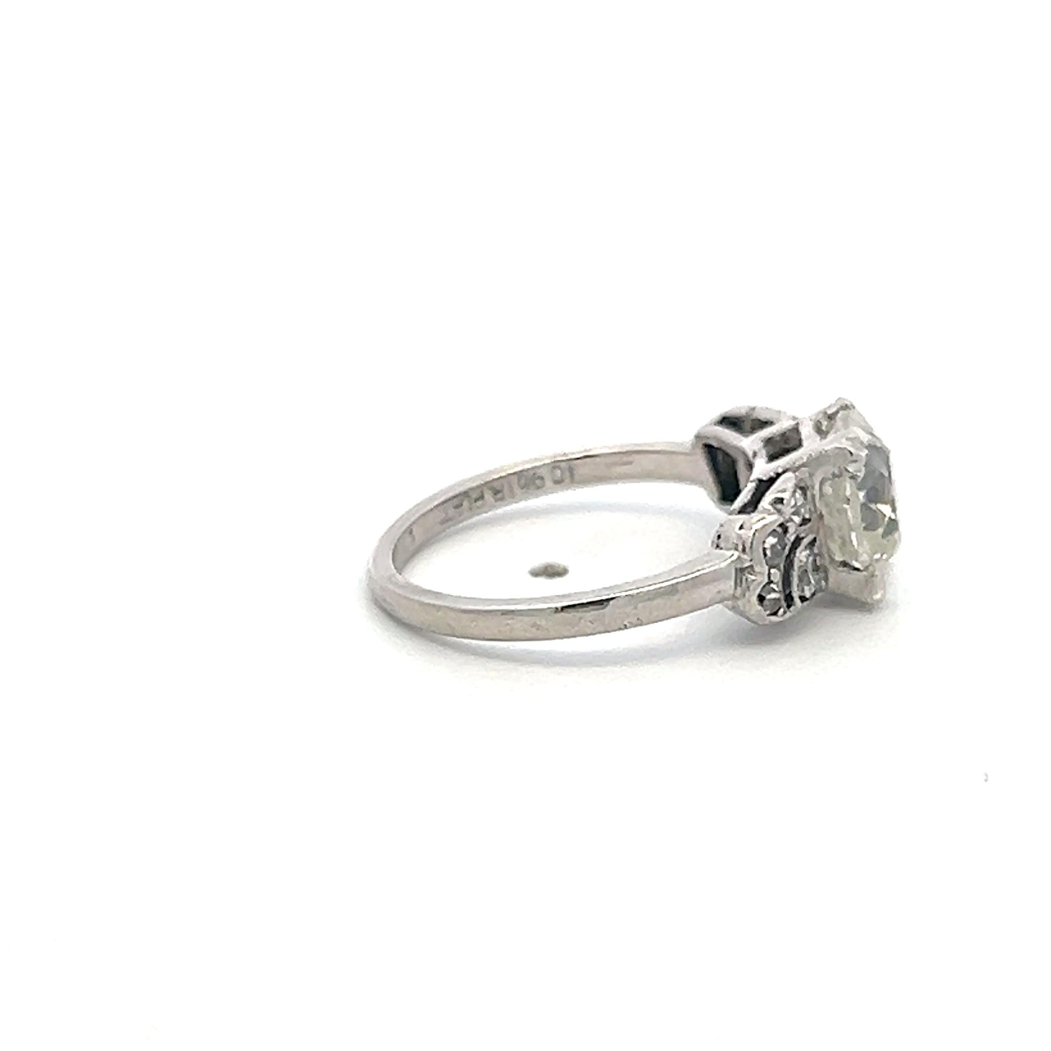 Platinum Art Deco Ring 1.69 Carat Old European Cut Diamonds Size 3.5 K-SI2 GIA