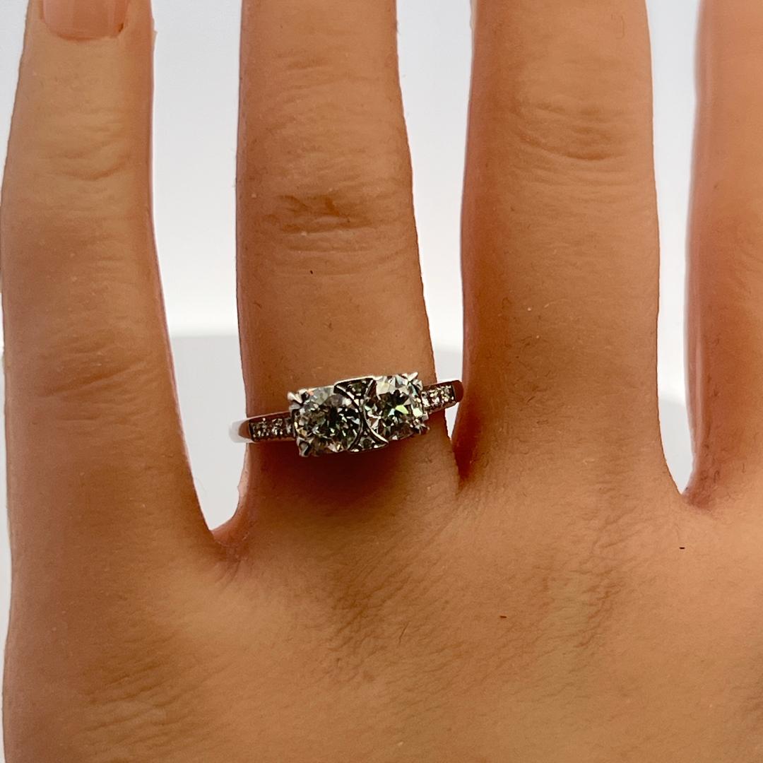 White Platinum Two-Stone Ring with 1.33ct Circular Diamonds Size 8 G/H SI2 GIA