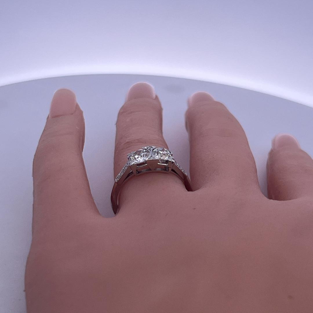 White Platinum Two-Stone Ring with 1.33ct Circular Diamonds Size 8 G/H SI2 GIA