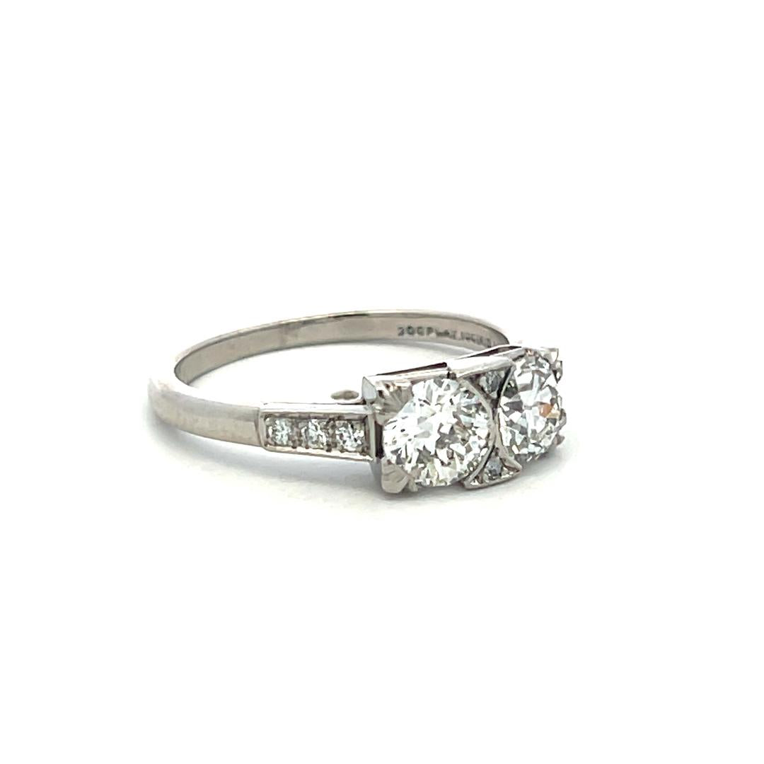 White Platinum Two-Stone Ring with 1.33ct Circular Diamonds Size 8 G/H SI2 GIA