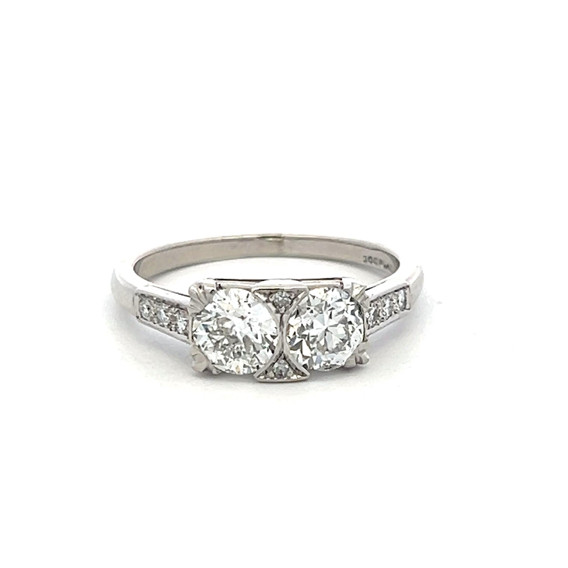 White Platinum Two-Stone Ring with 1.33ct Circular Diamonds Size 8 G/H SI2 GIA