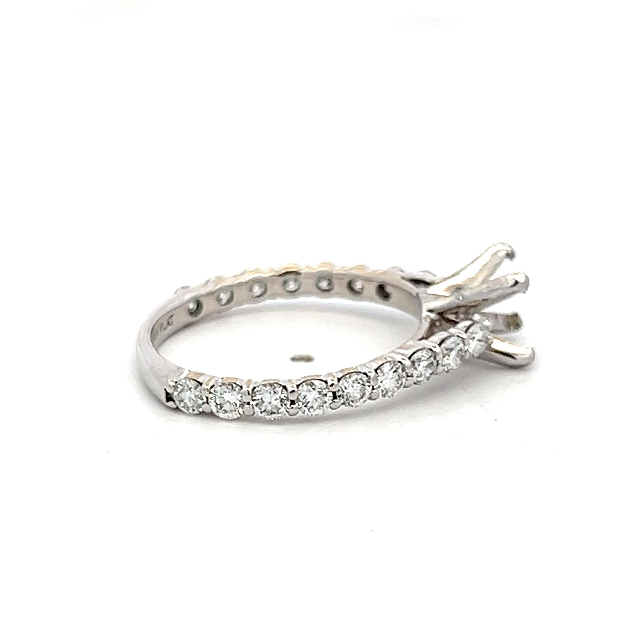 18K White Gold Semi Mount Ring with 0.9 Carat Round G VS Diamonds Fits 6.5mm 1ct