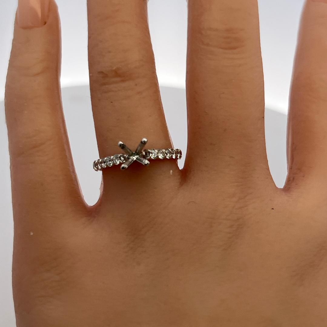 18K White Gold Semi Mount Ring with 0.9 Carat Round G VS Diamonds Fits 6.5mm 1ct