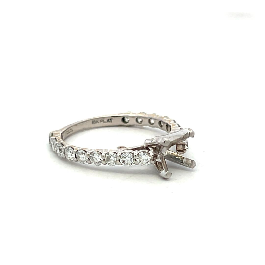 18K White Gold Semi Mount Ring with 0.9 Carat Round G VS Diamonds Fits 6.5mm 1ct