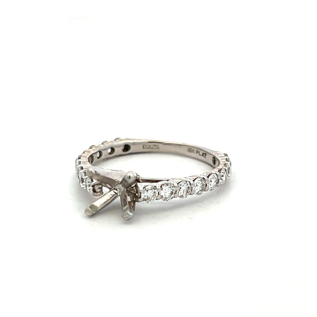 18K White Gold Semi Mount Ring with 0.9 Carat Round G VS Diamonds Fits 6.5mm 1ct