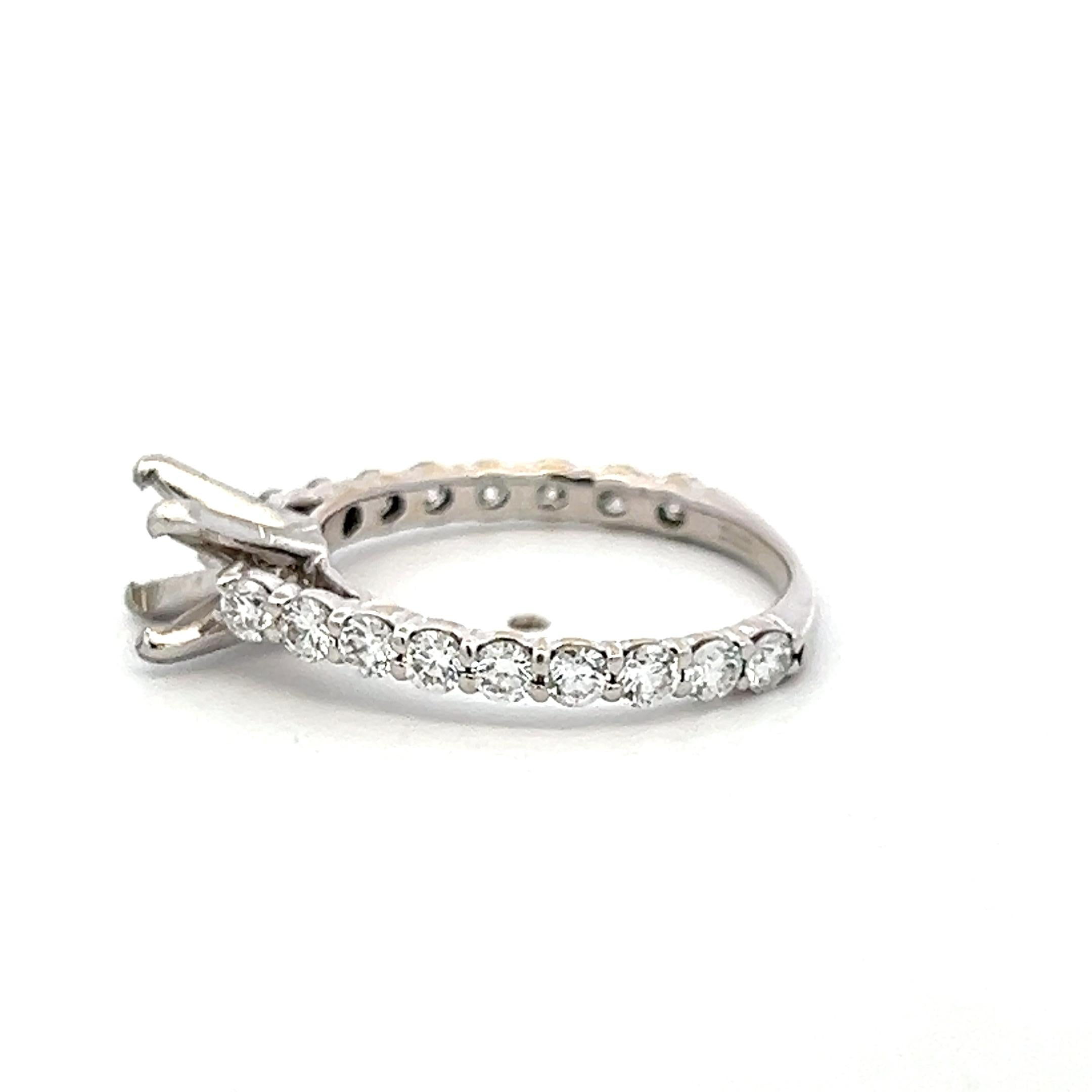 18K White Gold Semi Mount Ring with 0.9 Carat Round G VS Diamonds Fits 6.5mm 1ct