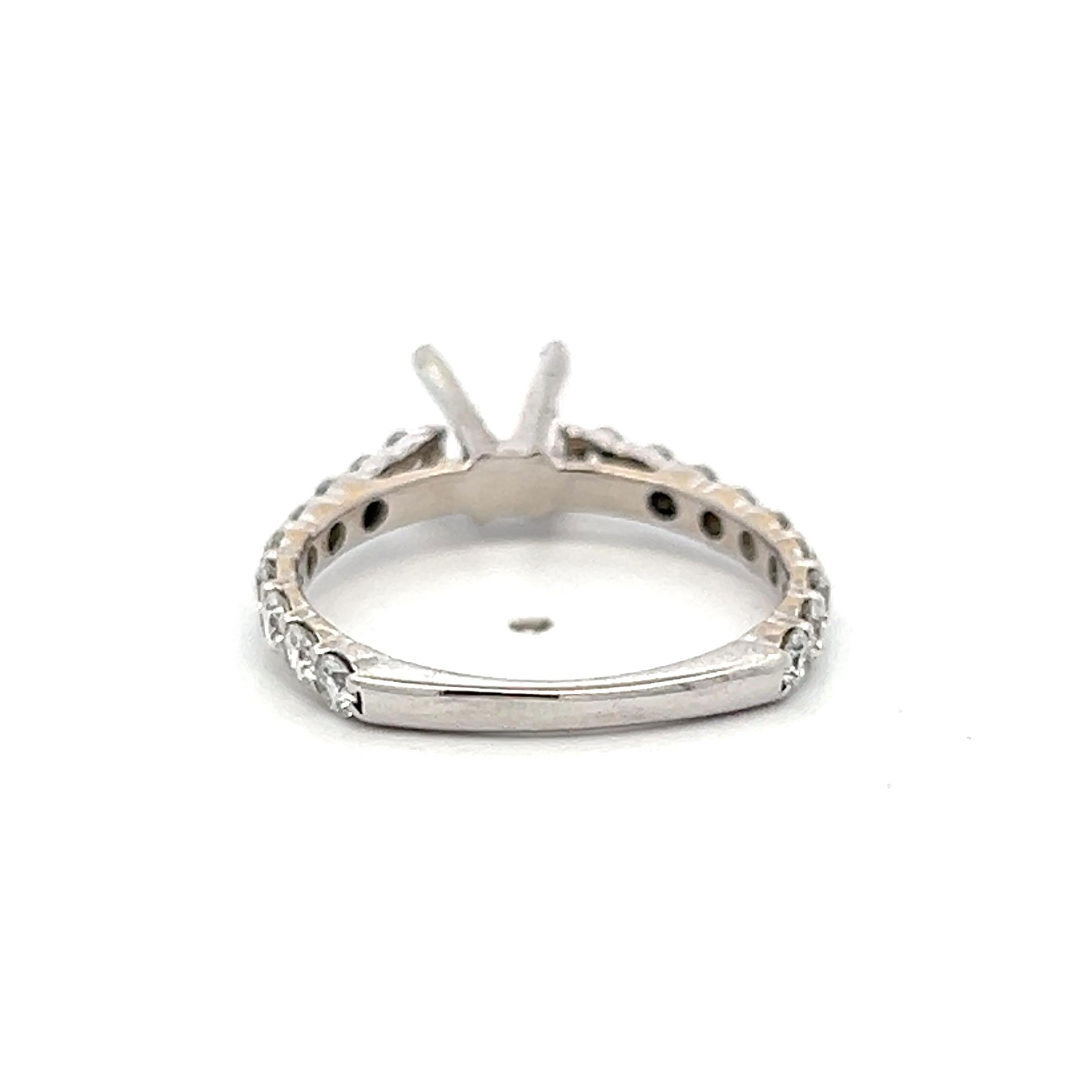 18K White Gold Semi Mount Ring with 0.9 Carat Round G VS Diamonds Fits 6.5mm 1ct