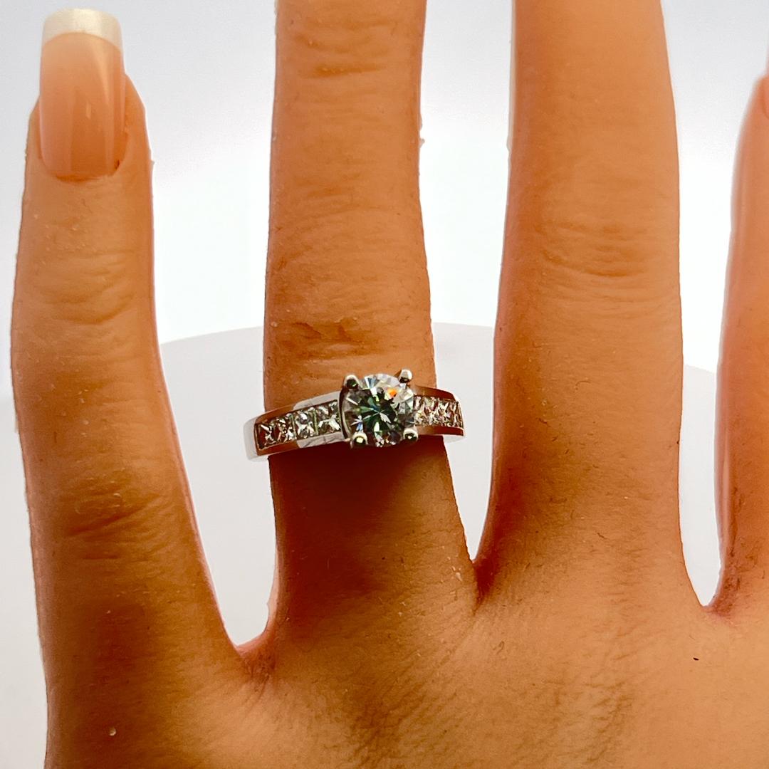 18K WG Engagement Ring 1ct Round E VS Lab-Grown & 1ct Natural Princess Diamonds