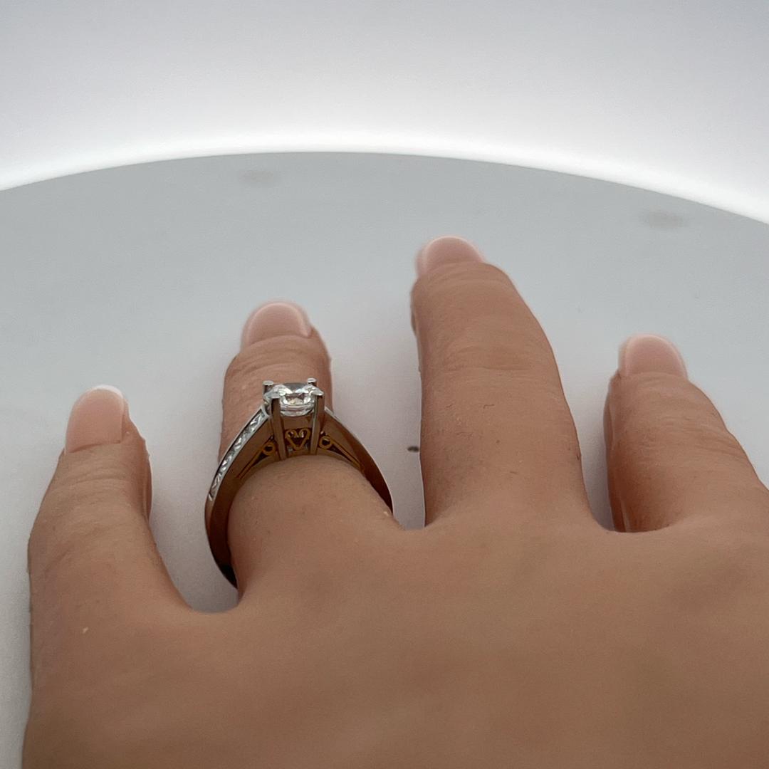 18K WG Engagement Ring 1ct Round E VS Lab-Grown & 1ct Natural Princess Diamonds