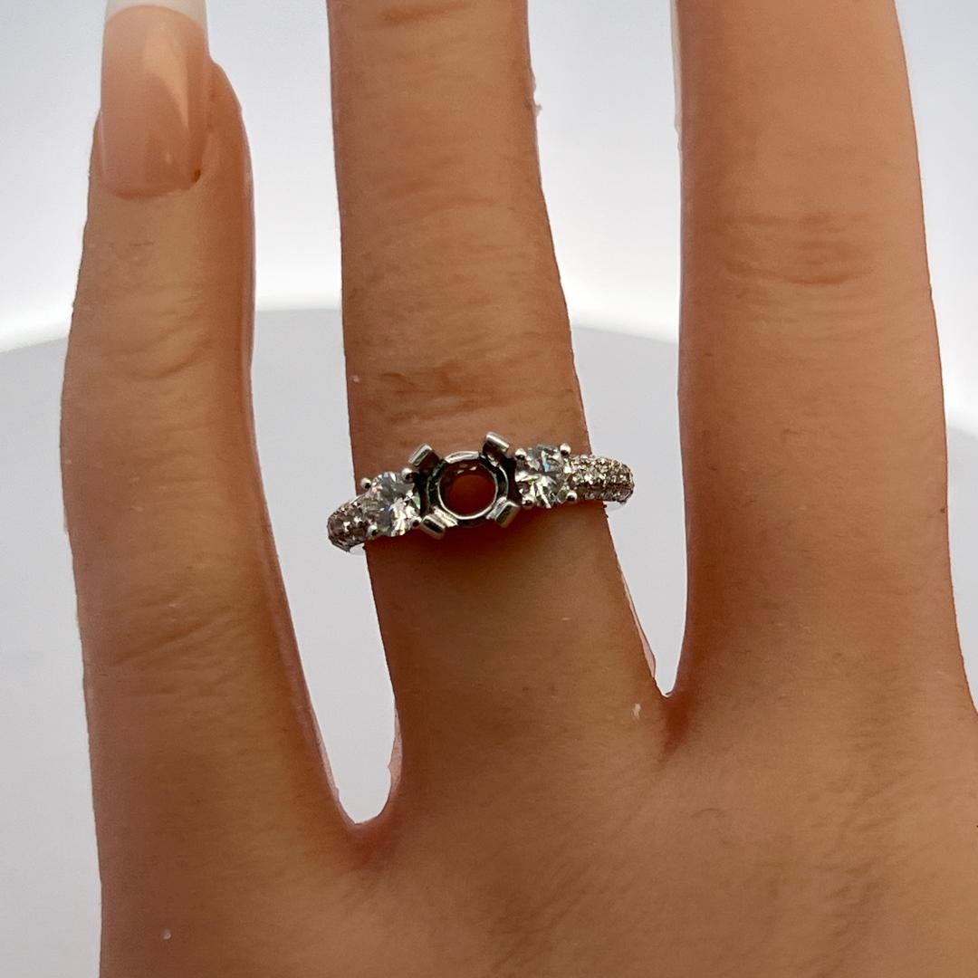 14K White Gold Semi Mount Ring 1.08ct Round G VS Diamonds Fits 5.6mm 0.75ct